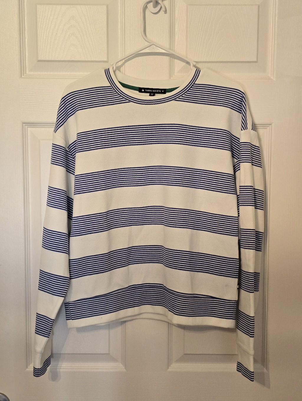 Nwot Thrive Societe White & Navy Striped Crewneck Top